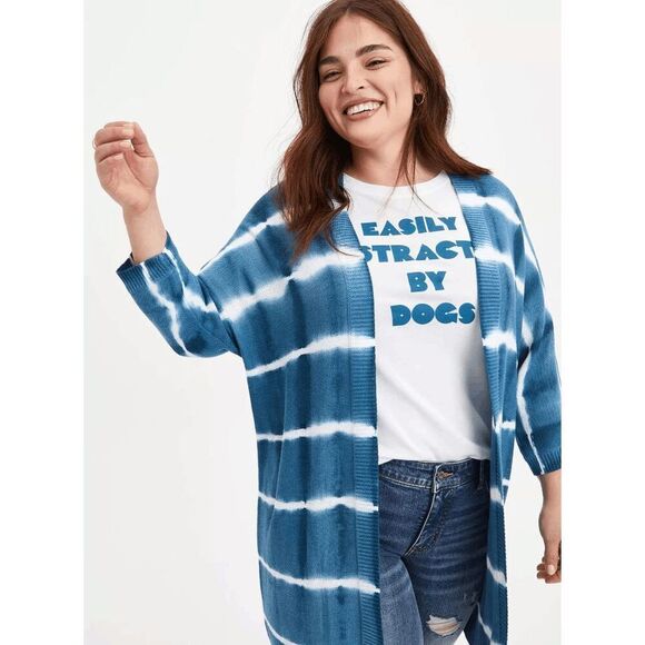 Torrid Blue White Super Soft Knit Cardigan Dolman Sleeve 0 Large/12 - Picture 7 of 9